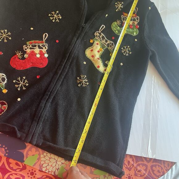 Womans "Ugly" Christmas Cardigan Sweater Faux Fur Collar - Med - Picture 11 of 15
